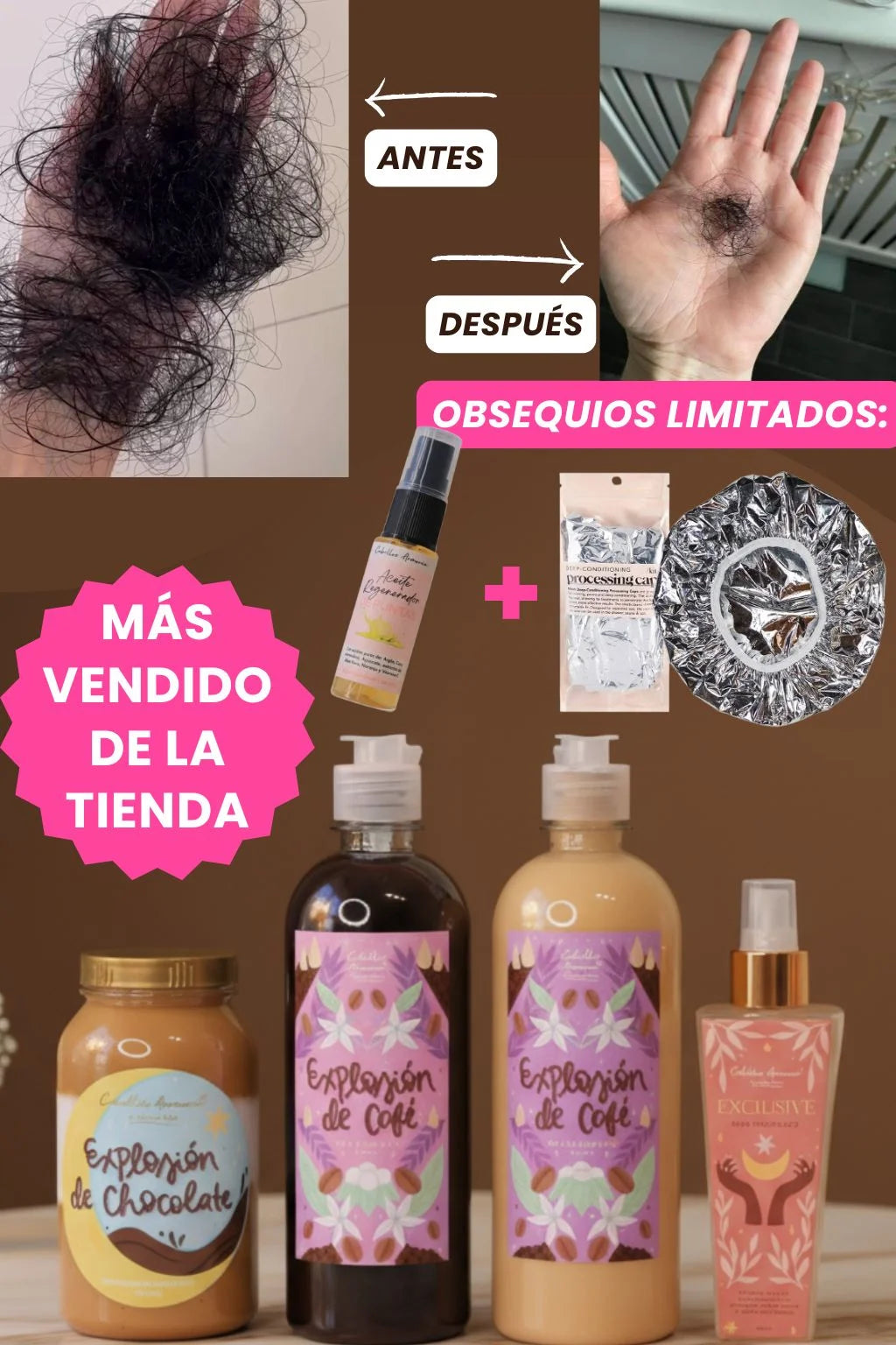 KIT CRECIMIENTO Y REPARACIÓN INMEDIATA CON CAFÉ ACTIVO☕✨ + obsequio: aceite regenerador y gorro térmico🤎